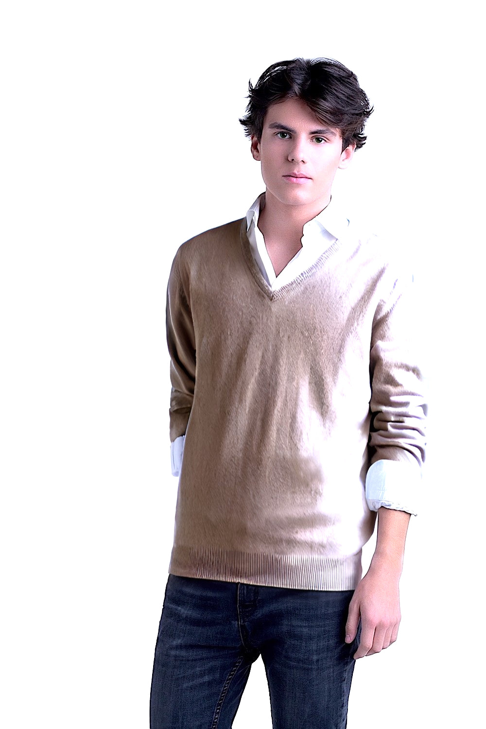 MEN’S 100% CASHMERE SOLID V-NECK. 21003/10ML