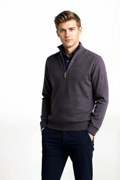 MEN’S DARK TEAL-TEAL 1/4 ZIP CASHMERE SWEATER