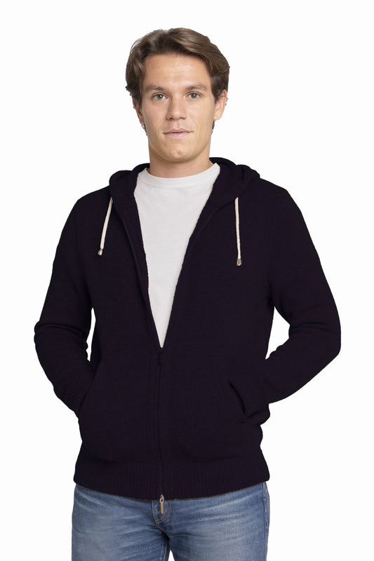 SWEAT-CAPUCHE HOMME ZIPPÉ 100% CACHEMIRE 3-FILS. 29509/425ML