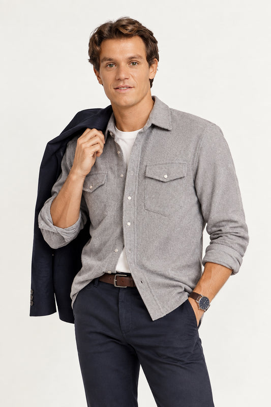 CAMISA DE CACHEMIRA LISA TEJIDA A MANO PARA HOMBRE