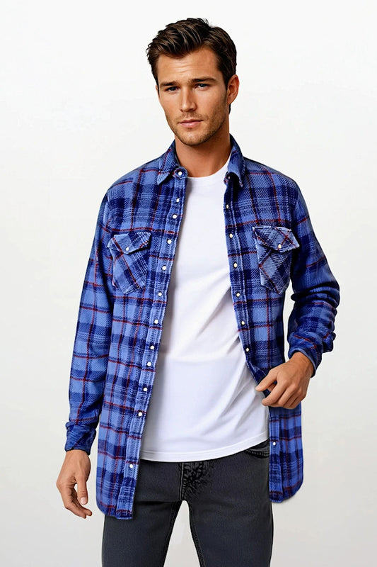 MEN'S 100% CASHMERE HANDWOVEN PLAID SHIRT. 56021/70ML