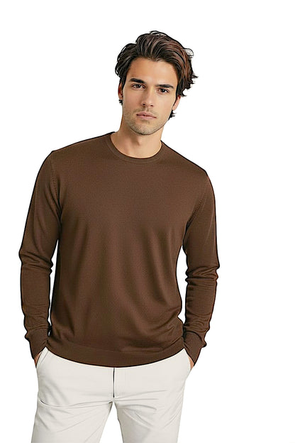 PULL HOMME EN CACHEMIRE ET SOIE UNI À COL ROND