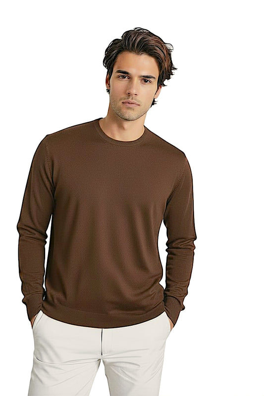 JERSEY DE CUELLO REDONDO LISO PARA HOMBRES DE CACHEMIRA Y SEDA