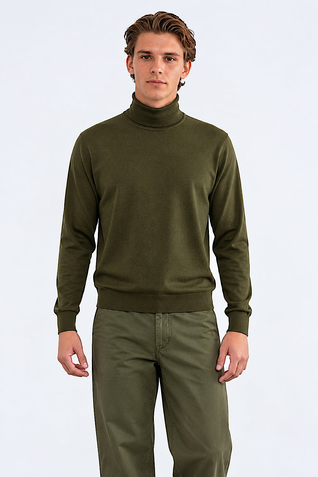 HERREN 80% KASCHMIR 20% SEIDE EINFARBIGER LEICHTER ROLLKRAGENPULLOVER. 77100/30ML
