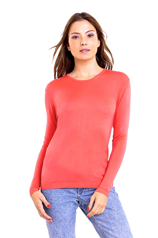 JERSEY DE CUELLO REDONDO LISO PARA MUJER DE CACHEMIRA Y SEDA