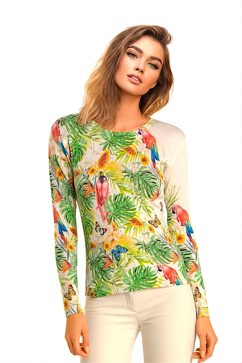 DAMEN PULLOVER AUS KASCHMIR UND SEIDE MIT RUNDHALSAUSSCHNITT UND MUSTER