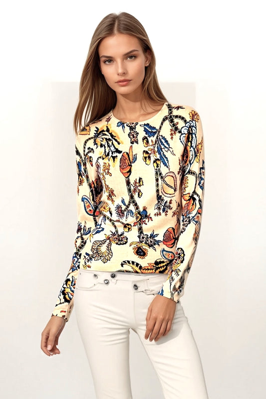 WOMEN'S 80% CASHMERE 20% SILK LIGHTWEIGHT PRINTED CREW NECK. 77200/20MLST575