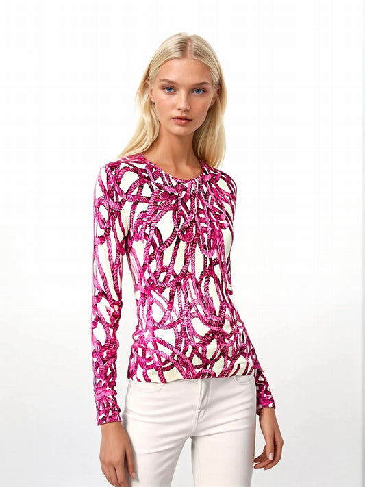 WOMEN'S 80% CASHMERE 20% SILK LIGHTWEIGHT PRINTED CREW NECK. 77200/20MLST578
