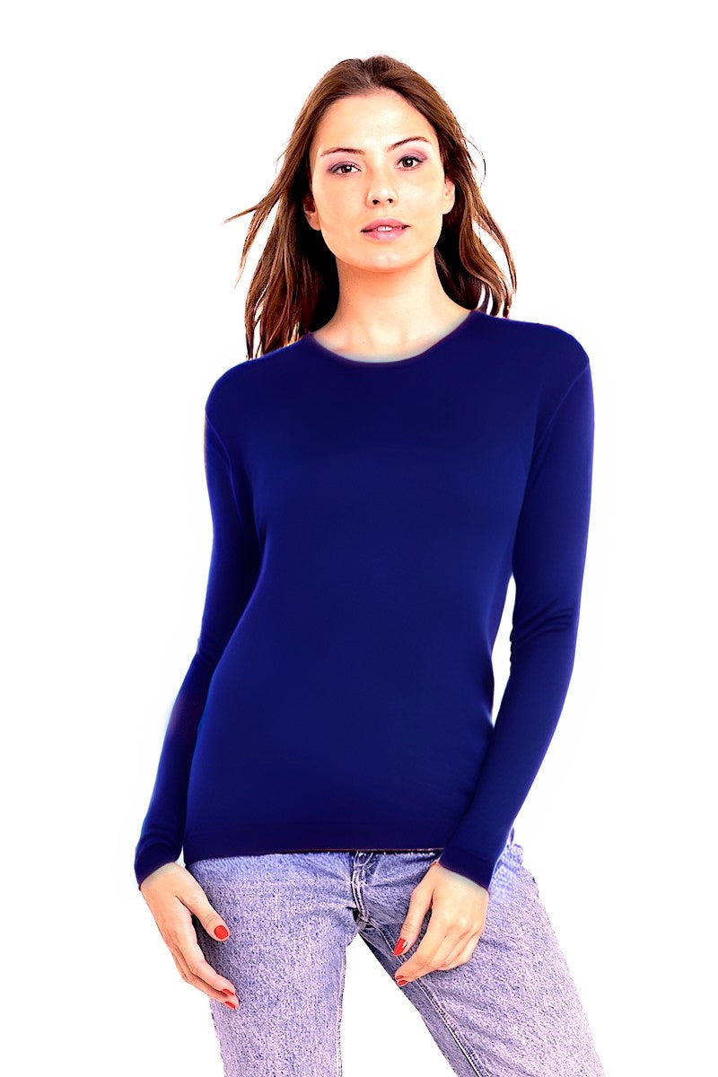 WOMEN'S 80% CASHMERE 20% SILK SOLID LIGHTWEIGHT CREW NECK. 77200/20ML