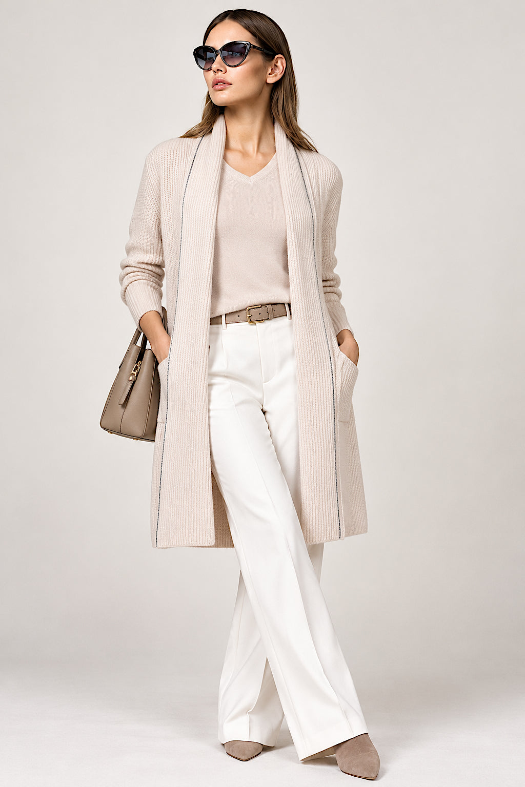 LANGER DAMEN SCHWARZER ENGLISCHER RIPP CASHMERE CARDIGAN MIT SCHALKRAGEN