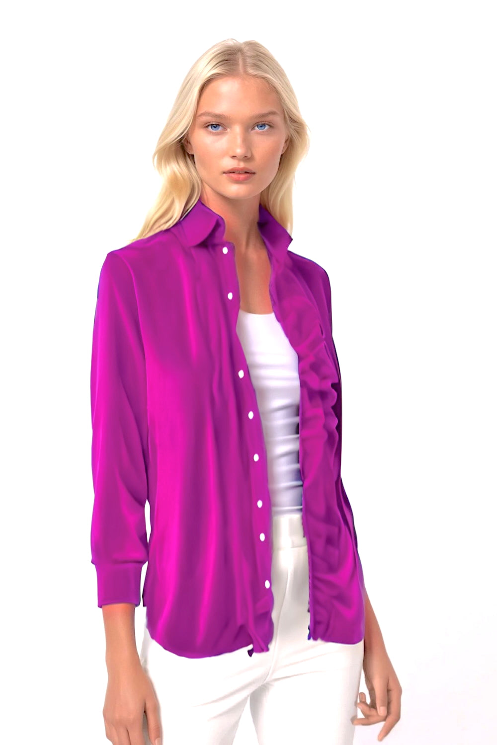 WOMEN'S 100% CASHMERE RUFFLES SNAP SHIRT. D-26031/70ML