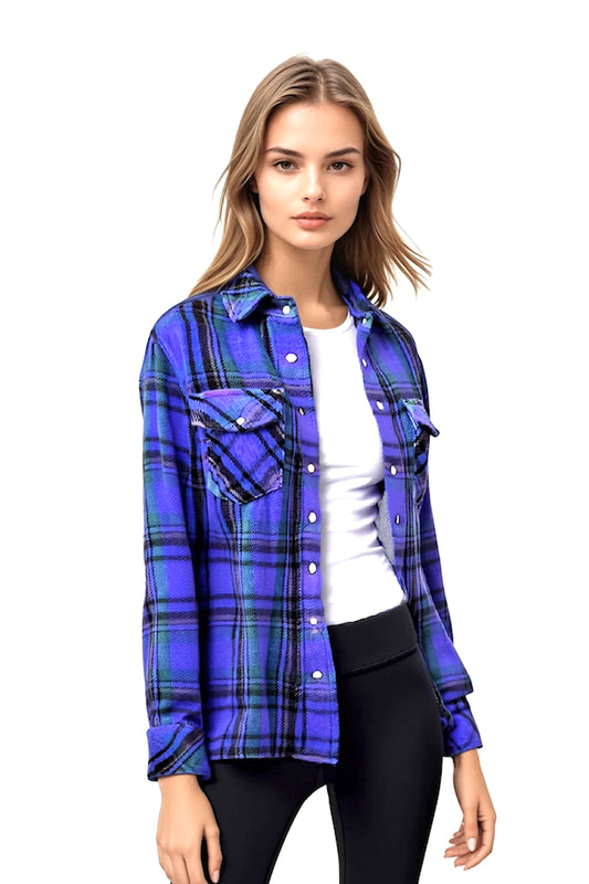 WOMEN'S 100% CASHMERE HANDWOVEN PLAID SHIRT. D-26071/70ML