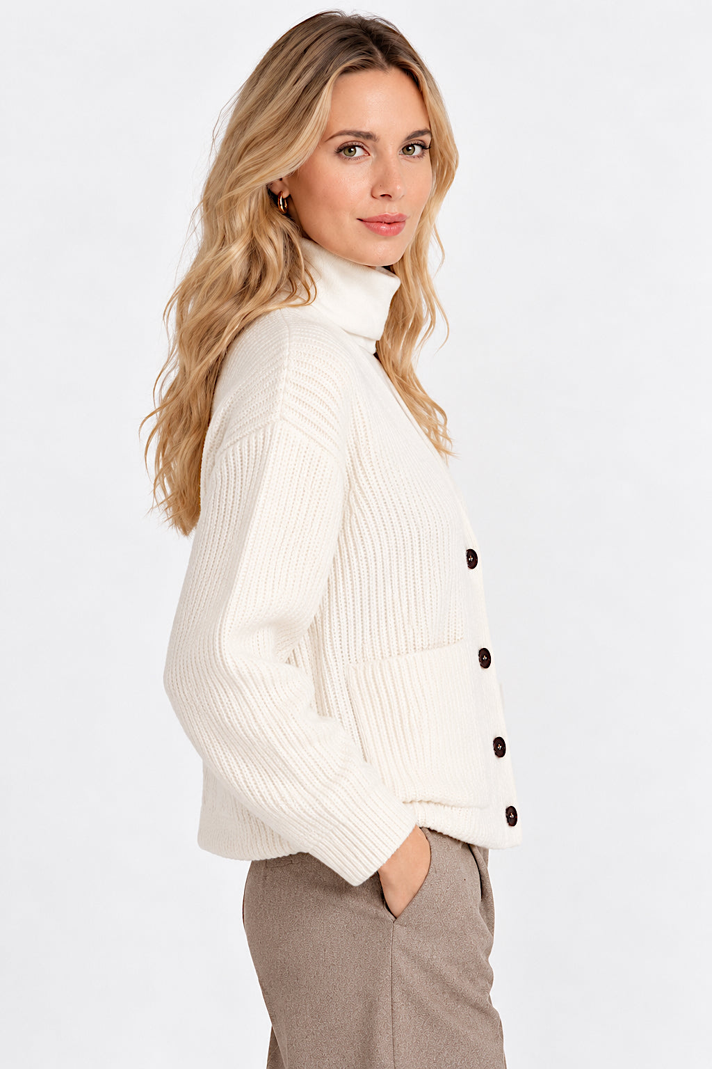 WOMEN'S RED ENGLISH RIB CASHMERE V-NECK CARDIGAN