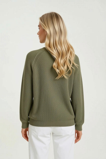 WOMEN'S KHAKI GREEN ENGLISH KNIT CASHMERE CREW