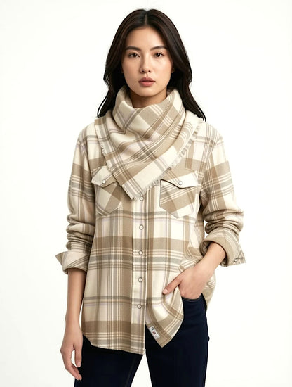CAMICIA A QUADRI DA DONNA IN CASHMERE BEIGE-ROSA TESSUTA A MANO