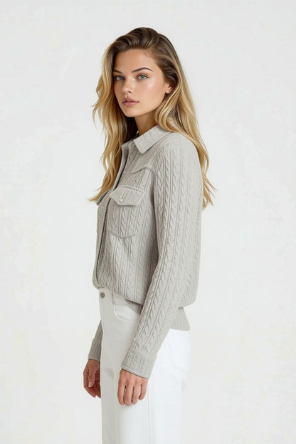 WOMEN’S OVERSTITCHED ARAN CABLE SNAP SHIRT