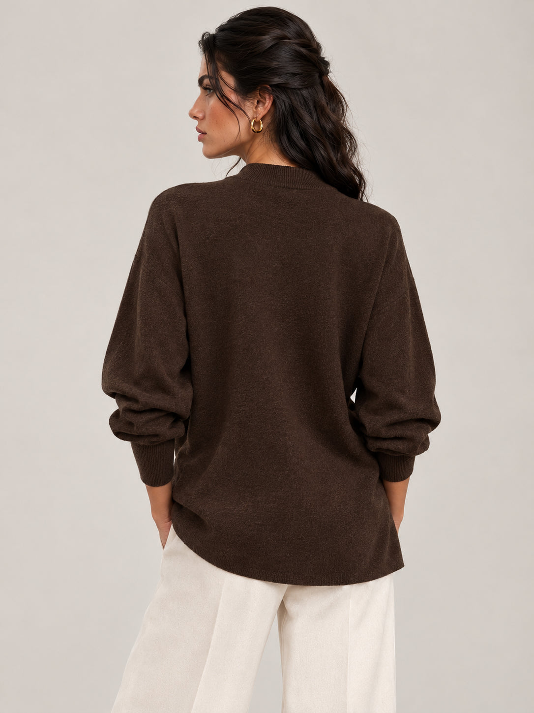 WOMEN'S CHARCOAL OVERSIZED CASHMERE TURTLE NECK