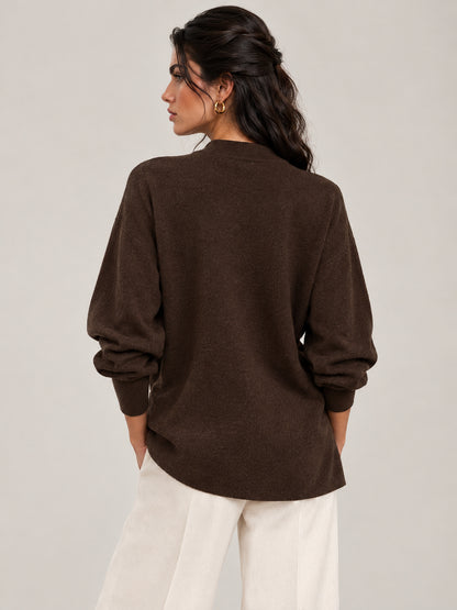 WOMEN'S CHARCOAL OVERSIZED CASHMERE TURTLE NECK