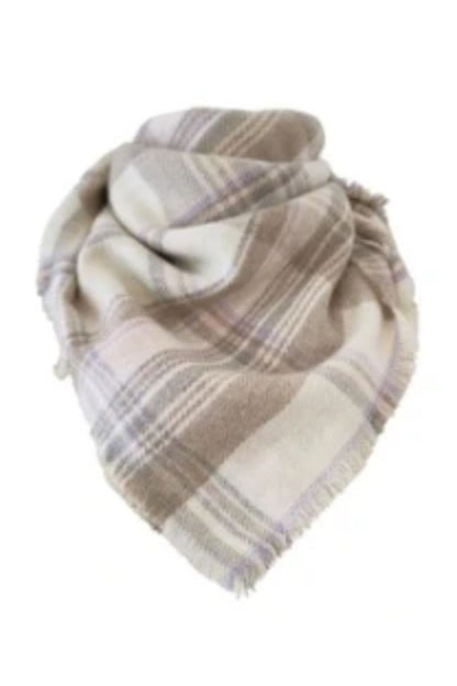 BEIGE-PINK HANDWOVEN CASHMERE PLAID BANDANA SCARF