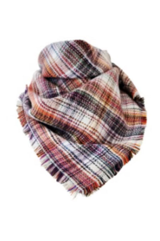 ÉCHARPE BANDANA À CARREAUX EN CACHEMIRE TISSÉE À LA MAIN ORANGE/ MARRON