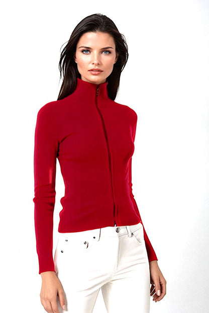 WOMEN’S 100% CASHMERE SOLID FITTED ZIP-UP. 12073/43ML