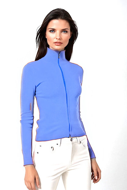 WOMEN’S 100% CASHMERE SOLID FITTED ZIP-UP. 12073/43ML