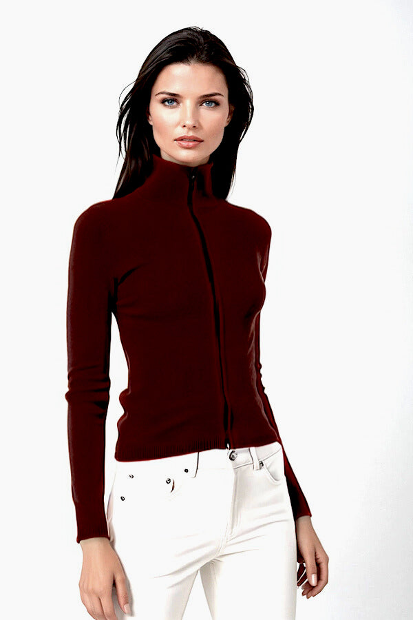 WOMEN’S 100% CASHMERE SOLID FITTED ZIP-UP. 12073/43ML