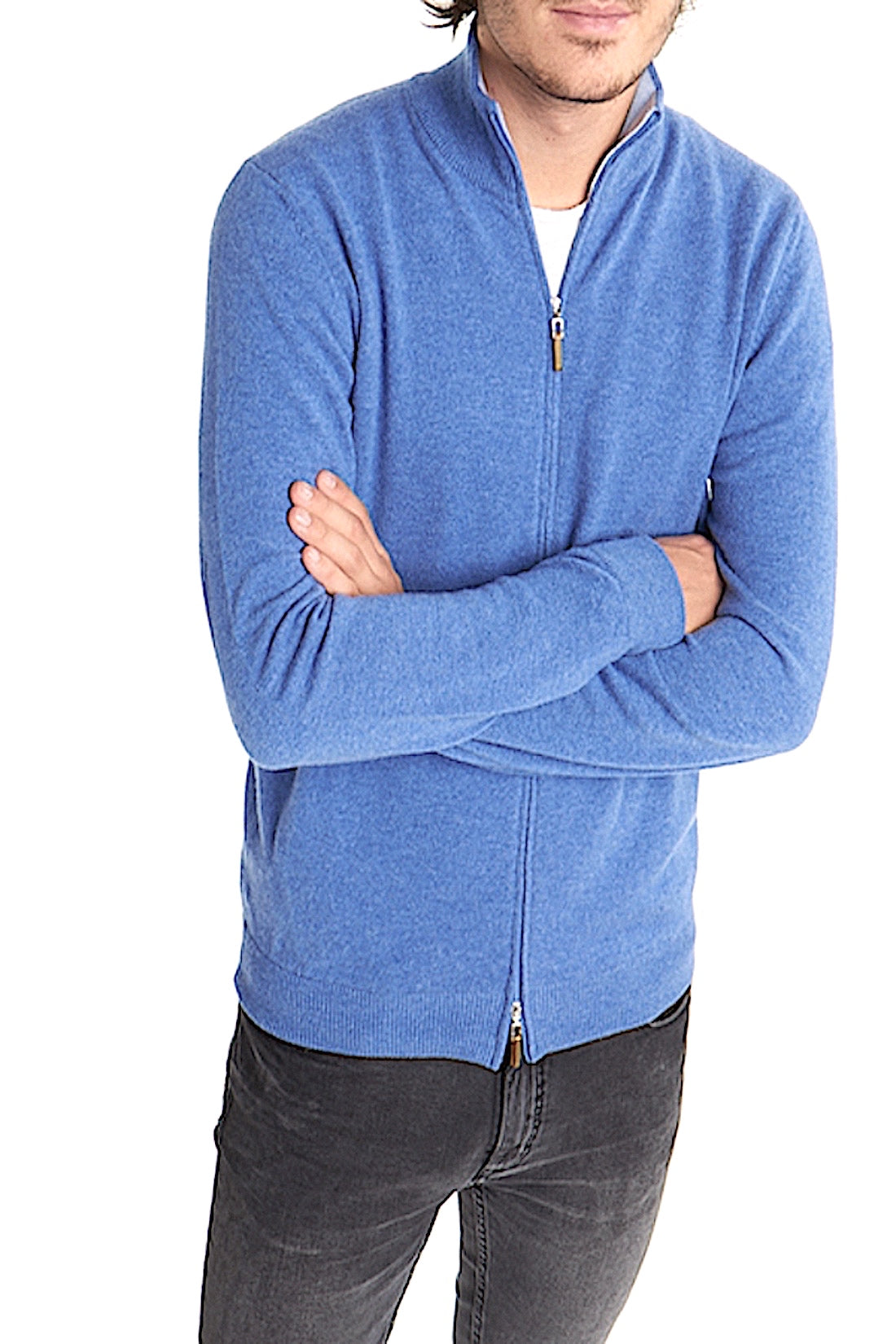 MAGLIA DA UOMO IN CASHMERE CON ZIP BICOLORE. 21048/43MLBIC NERO