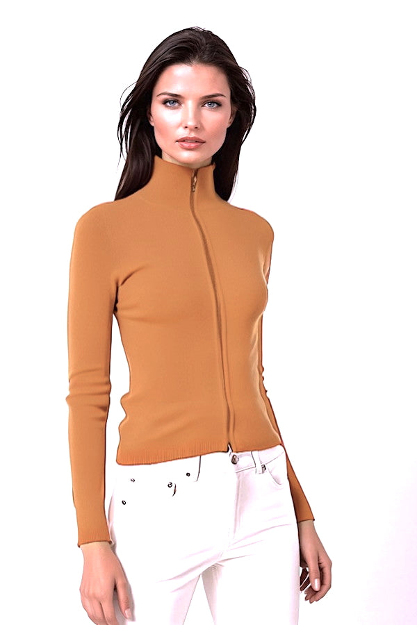 WOMEN’S 100% CASHMERE SOLID FITTED ZIP-UP. 12073/43ML