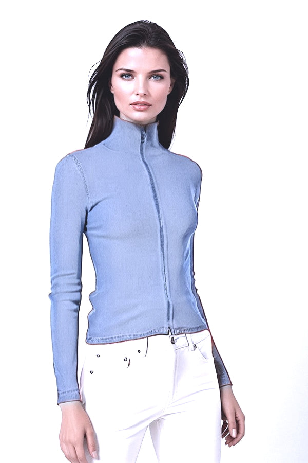 WOMEN’S 100% CASHMERE SOLID FITTED ZIP-UP. 12073/43ML