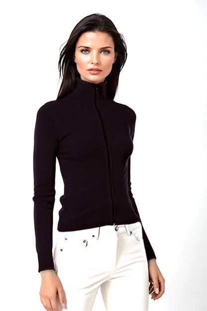 WOMEN’S 100% CASHMERE SOLID FITTED ZIP-UP. 12073/43ML