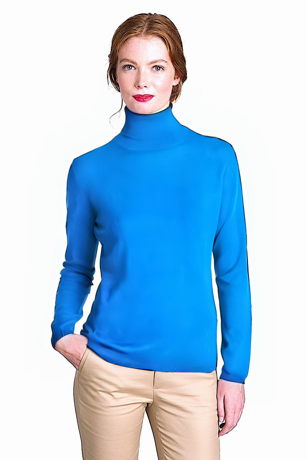 WOMEN'S SOLID FITTED CASHMERE TURTLE NECK. 12073/30ML
