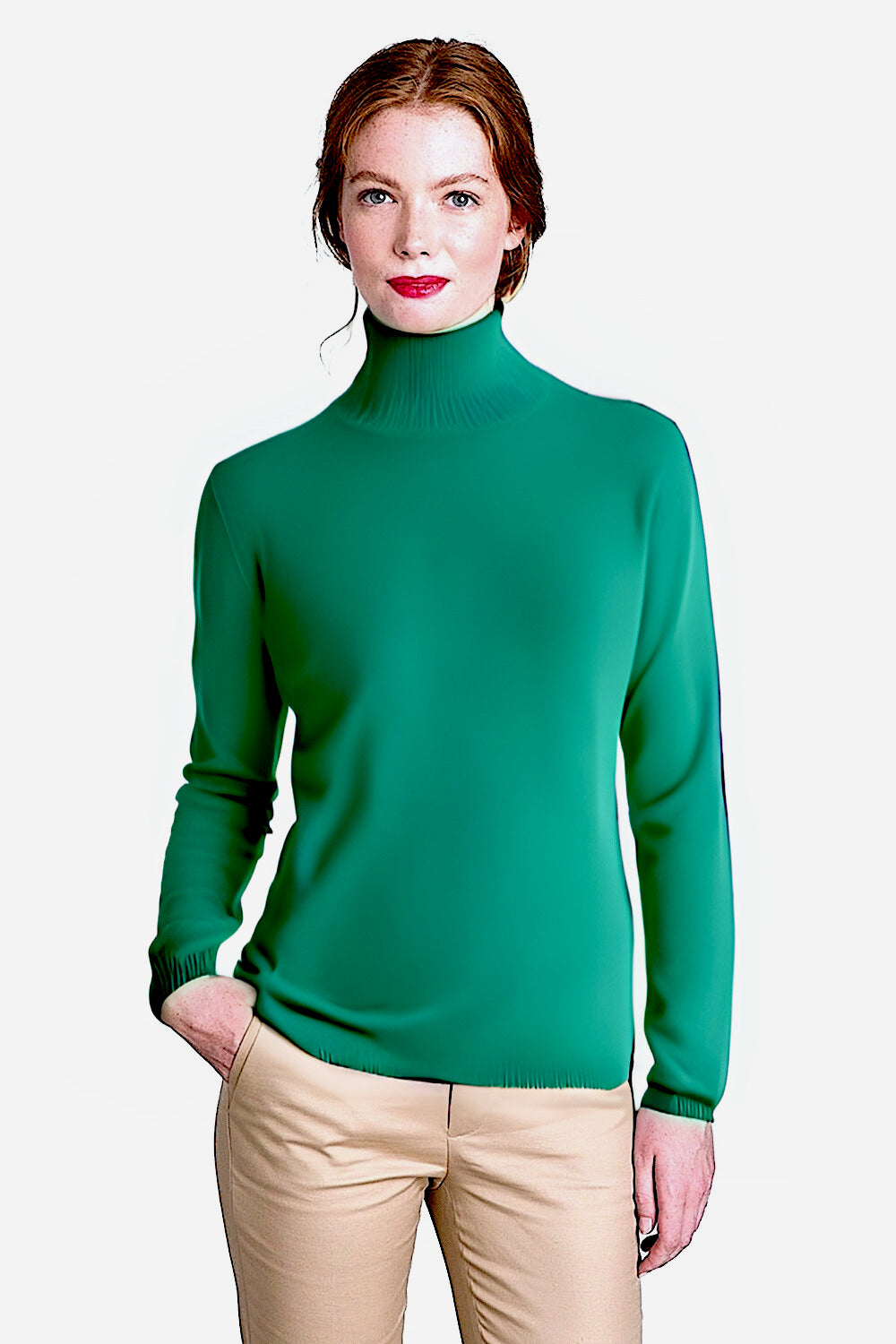 WOMEN'S SOLID FITTED CASHMERE TURTLE NECK. 12073/30ML