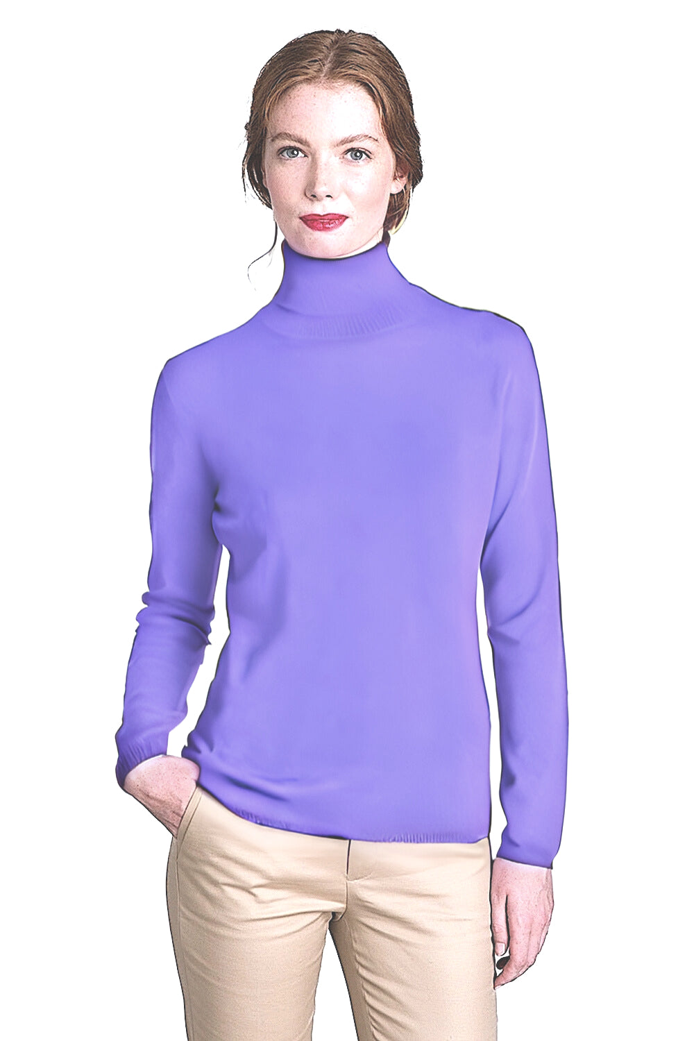 WOMEN'S SOLID FITTED CASHMERE TURTLE NECK. 12073/30ML