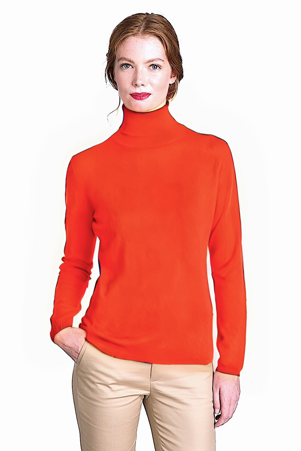 WOMEN'S SOLID FITTED CASHMERE TURTLE NECK. 12073/30ML