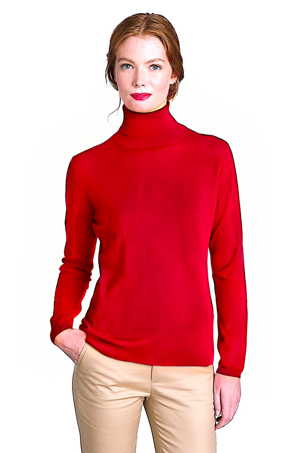 WOMEN'S SOLID FITTED CASHMERE TURTLE NECK. 12073/30ML