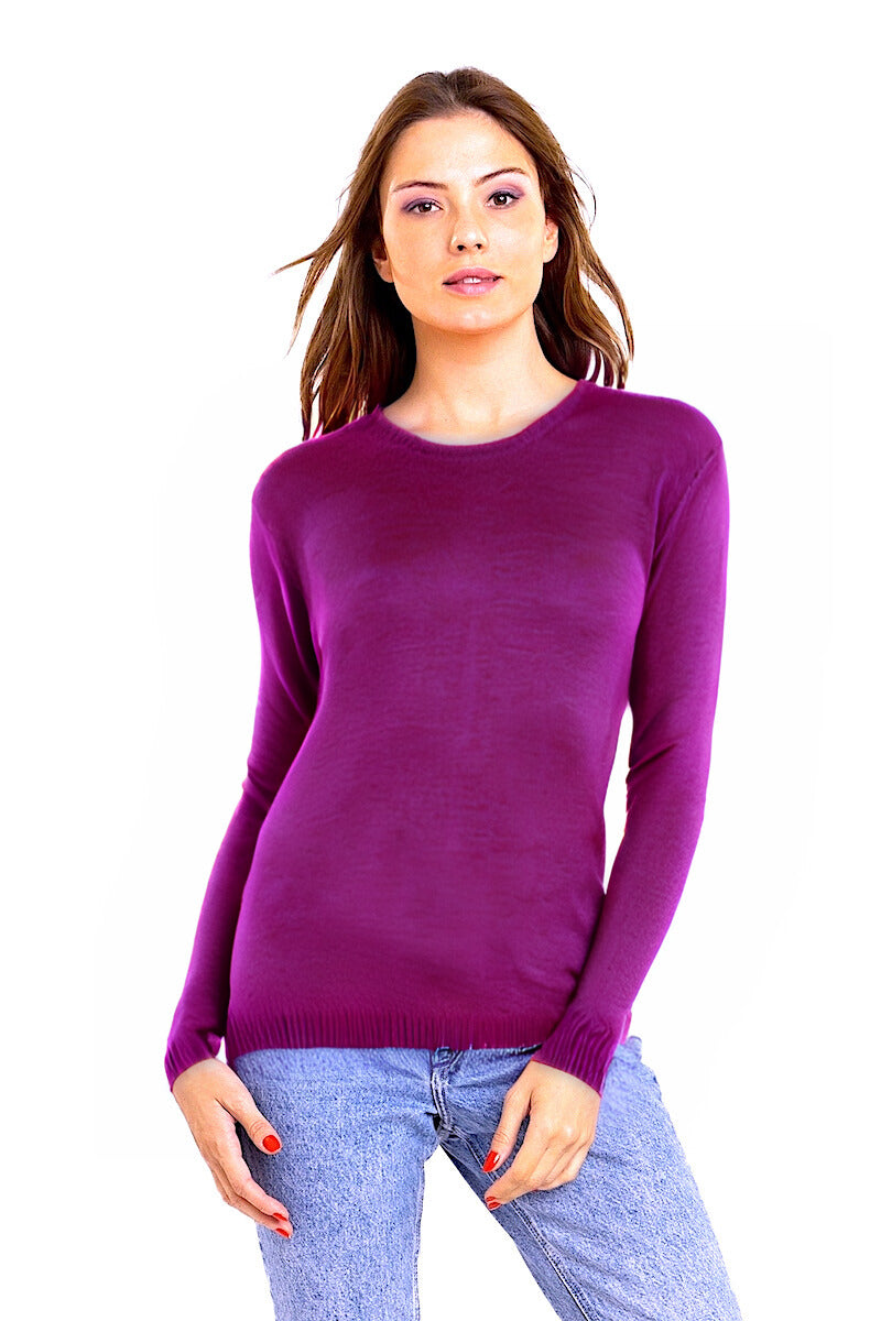 WOMEN'S 80% CASHMERE 20% SILK SOLID LIGHTWEIGHT CREW NECK. 77200/20ML