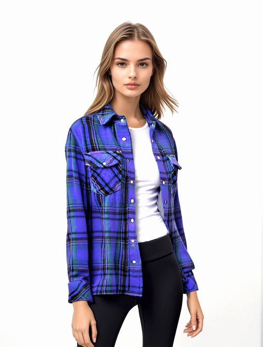 WOMEN'S 100% CASHMERE HANDWOVEN PLAID SHIRT. D-26071/70ML