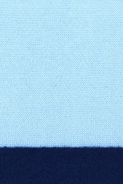 Hellblau-marineblauer Kaschmir-Cardigan für Damen mit Rundhalsausschnitt