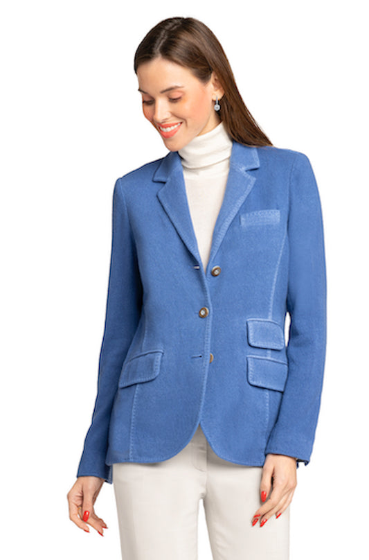 BLAZER DE CACHEMIR TEÑIDO EN AZUL REAL PARA MUJER