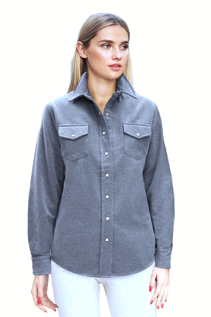 SOLIDE CASHMERE WESTERN DRUCKKNOPF-SHIRT. D-25565/70ML DENIM BLAU