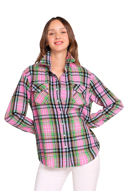 DAMEN PINK & GRÜN HANDGEWEBTES CASHMERE KAROHEMD
