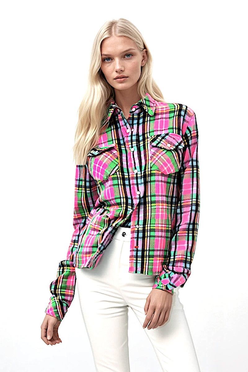 DAMEN PINK & GRÜN HANDGEWEBTES CASHMERE KAROHEMD