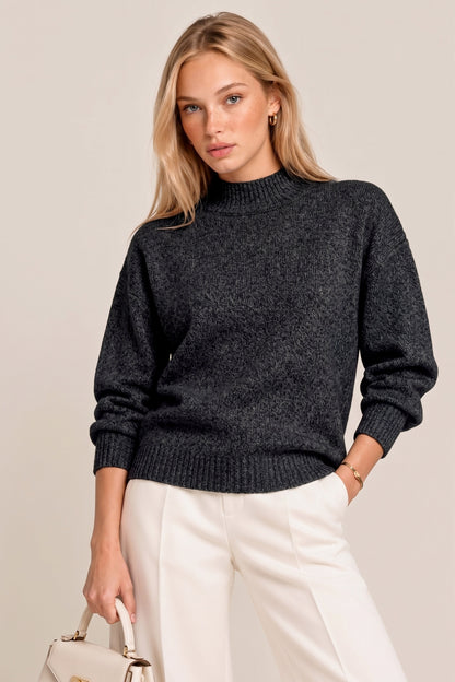 AMPLE PULL COL ROND CHINÉ BLACK 8010 BLACK