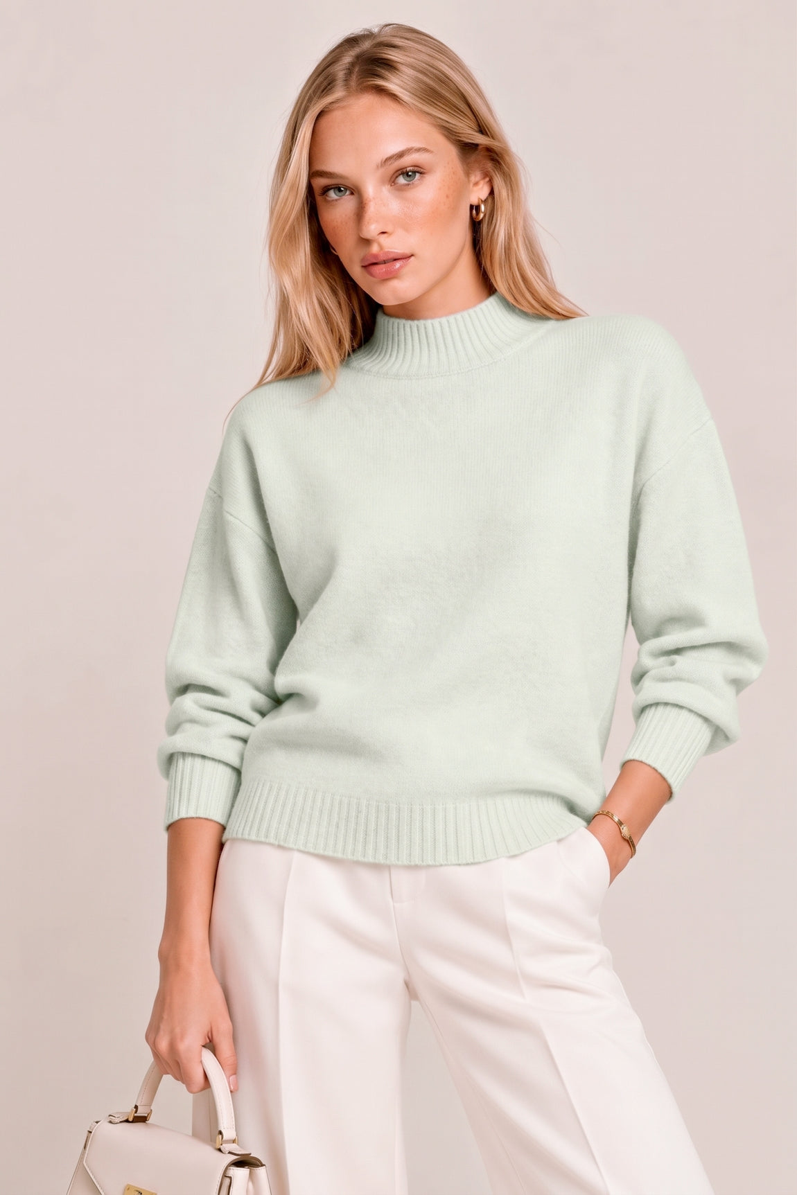 AMPLE PULL COL ROND CHINÉ WHITE 8001 WHITE
