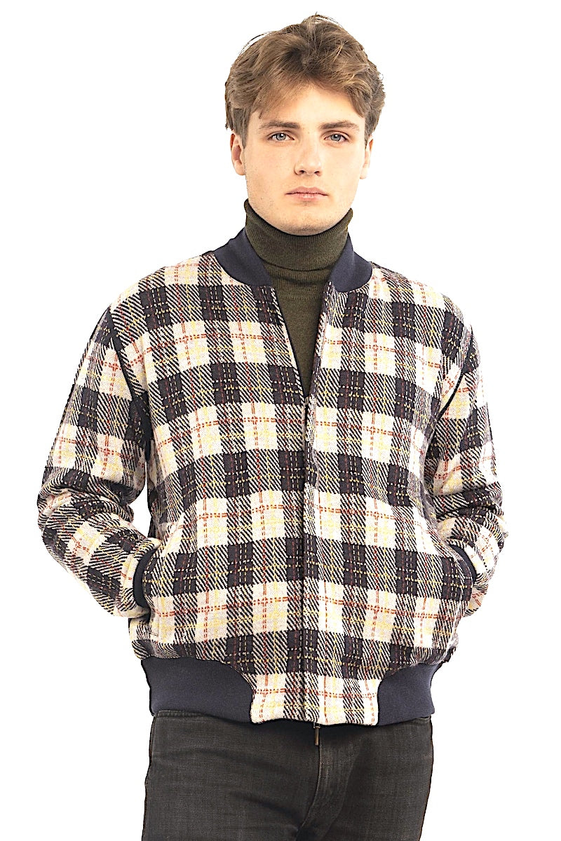 BOMBER CACHEMIRE À CARREAUX BEIGE