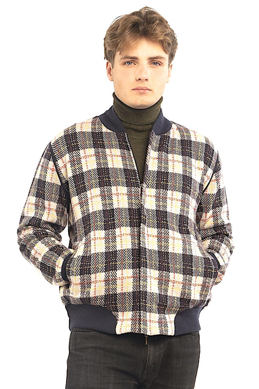 BOMBER CACHEMIRE À CARREAUX BEIGE