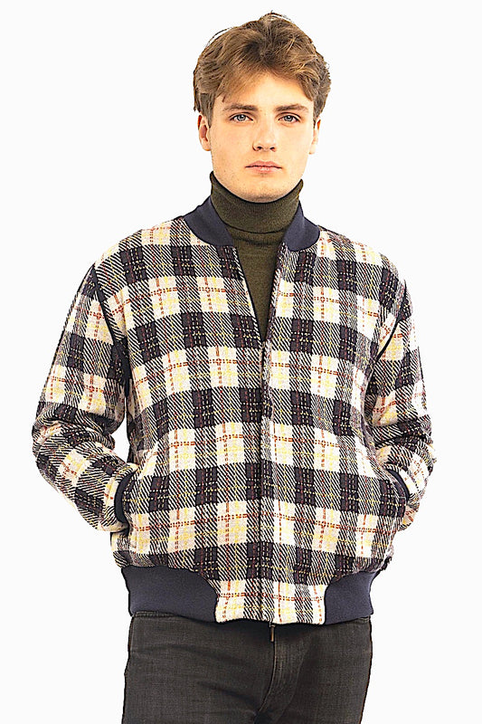 BOMBER CACHEMIRE À CARREAUX BEIGE VAR BEIGE
