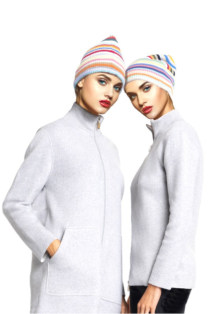 BONNET CACHEMIRE CÔTELÉ MULTIC WHITE