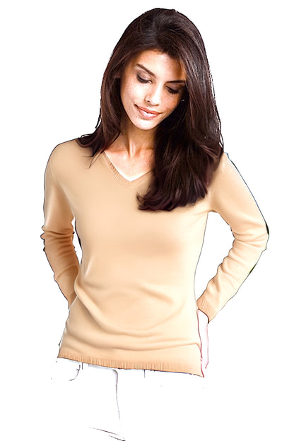 CACHEMIRE COL V CINTRÉ BEIGE LT BEIGE